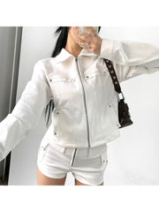 Beading Patchwork Stand Collar Zipper Jackets