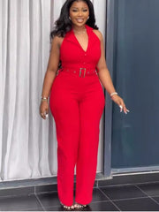 Halter Backless Buckle-loop Wide Leg Jumpsuits