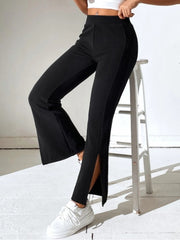 Plain Color Split Hem Flared Pants