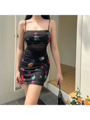 Printed Backless Spaghetti Straps Mini Dress