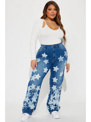 Star Applique Distressed Wide Leg Plus Size Jeans