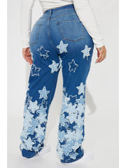 Star Applique Distressed Wide Leg Plus Size Jeans