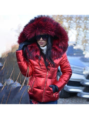 Patchwork Fur Hooded Zipper Down Coats