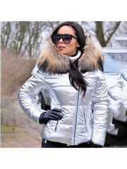 Patchwork Fur Hooded Zipper Down Coats