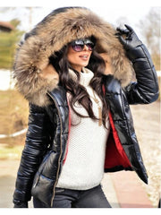 Patchwork Fur Hooded Zipper Down Coats