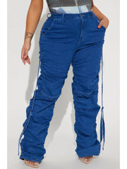 Ruched Trailing Straight Plus Size Jeans