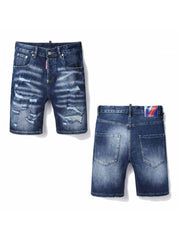 Ripped Straight Denim Men's Short Pants