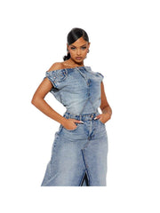 Split Hem Backless Denim Skirt Sets