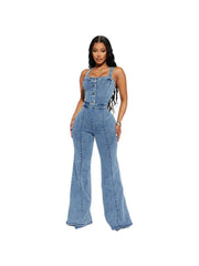 Flare Leg Denim Plus Size Jumpsuits