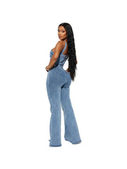 Flare Leg Denim Plus Size Jumpsuits