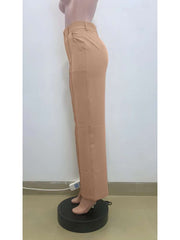 OL Plain Color High Rise Straight Pants