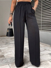 Solid Drawstring Lace-Up Straight Pants