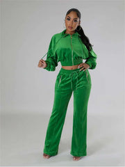 Drawstring Zipper Long Sleeve Pant Sets