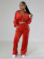 Drawstring Zipper Long Sleeve Pant Sets