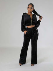 Drawstring Zipper Long Sleeve Pant Sets