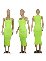 Ribbed Solid U Neck Bodycon Sleeveless Dress