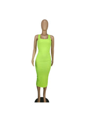 Ribbed Solid U Neck Bodycon Sleeveless Dress