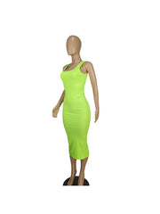 Ribbed Solid U Neck Bodycon Sleeveless Dress