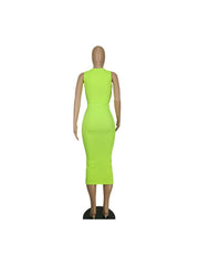 Ribbed Solid U Neck Bodycon Sleeveless Dress