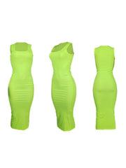 Ribbed Solid U Neck Bodycon Sleeveless Dress