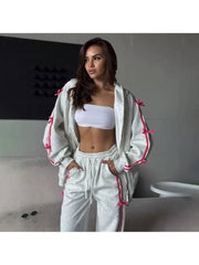 Bow Loose Relaxed Fit Athleisure Pant Sets