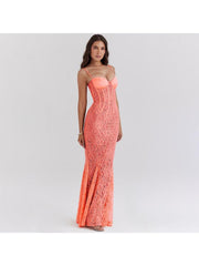 Spaghetti Straps Lace Mermaid Maxi Dress