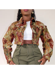 Floral Jacquard Weave Cropped Collar Jackets