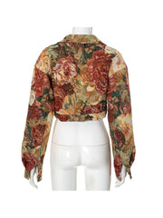 Floral Jacquard Weave Cropped Collar Jackets