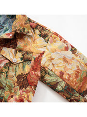 Floral Jacquard Weave Cropped Collar Jackets