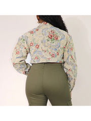 Floral Jacquard Weave Cropped Collar Jackets