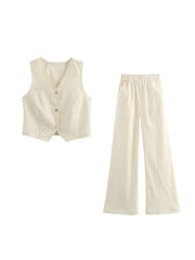 Sleeveless V Neck Wide Leg Pant Sets