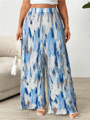 Contrast Color Printed Wide Leg Pants