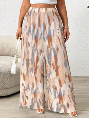 Contrast Color Printed Wide Leg Pants