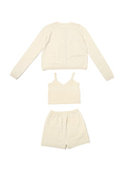 Knitted Plain Cardigan Tank Shorts 3 Piece Sets