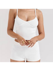 Knitted Plain Cardigan Tank Shorts 3 Piece Sets