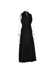 Buckle V Neck Lapel Vest Pleated Skirt Sets