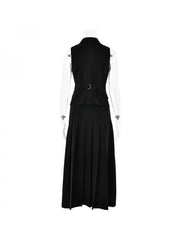 Buckle V Neck Lapel Vest Pleated Skirt Sets