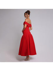 Ruched Off Shoulder High Rise Maxi Dress