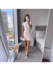 Beading Mock Neck Short Sleeve Dress