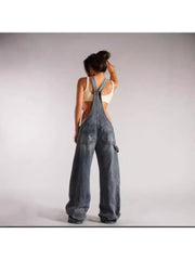 Distressed Baggy Denim Overalls Jumpsuits