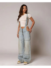 Distressed Baggy Denim Overalls Jumpsuits