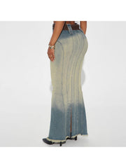 Gradient Denim Split Hem Mermaid Skirts