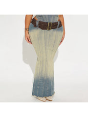 Gradient Denim Split Hem Mermaid Skirts