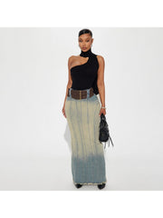 Gradient Denim Split Hem Mermaid Skirts