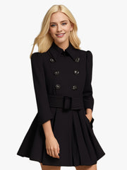 Pleated With Belt Long Sleeve Tweed Dress