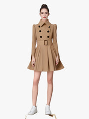 Pleated With Belt Long Sleeve Tweed Dress