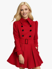 Pleated With Belt Long Sleeve Tweed Dress