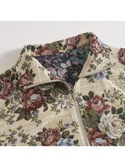 Floral Drawstring Lapel Cropped Jackets