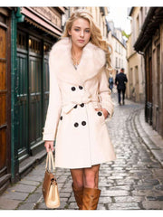 Double-breasted Fur Collar Tweed Coats