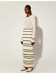 Knitted Contrast Color Striped Layered Maxi Dress